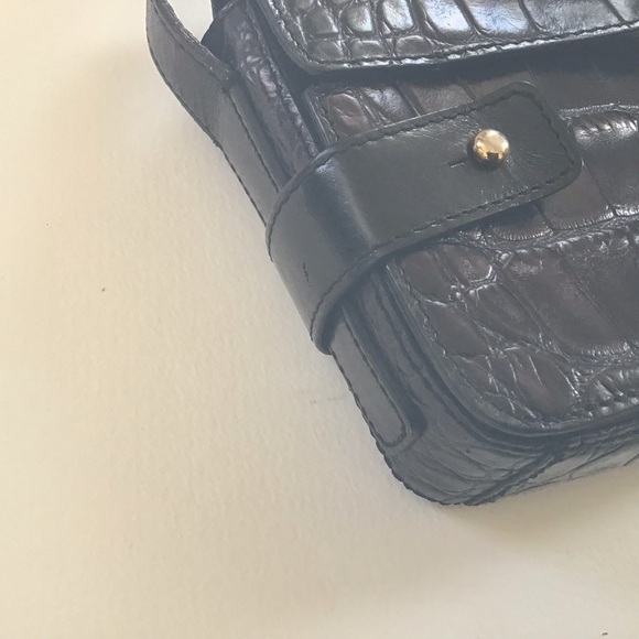 Y2K Cole Haan croc embossed black convertible strap east west baguette bag - Picture 11 of 13
